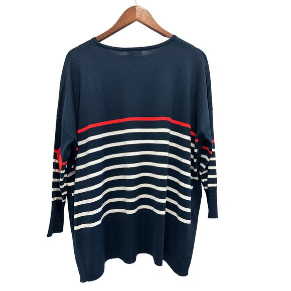 MERSEA Armour Sweater Navy Scarlet Stripes Heart Patch Elbows One Size - Picture 5 of 7